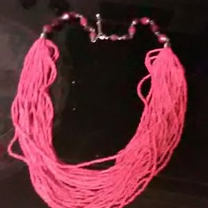 Long red beaded necklace. Wood beads ,goldconnect